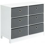 Homcom Cómoda com 6 Gavetas de Tecido Dobráveis Cómoda de Armazenamento Multifuncional para Dormitório 72x35x62cm Branco e Cinza