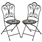 Outsunny Conjunto de 2 Cadeiras Dobráveis de Mosaico Cadeiras de Jardim com Assento de Cerâmica Carga Máxima 120kg 40x50x92cm Preto