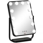 Homcom Espelho de Maquilhagem Espelho de Mesa com 12 Luzes led 3 Temperaturas de Cores Ecrã Tátil Ajustável 32,8x11x47,4cm Preto