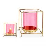 Gift Decor Castiçais Quadrado Cor de Rosa Dourado Metal Vidro (14 x 15,5 x 14 cm) - S3609637