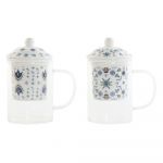 DKD Home Decor Chávena com Filtro para Infusões Azul Branco Cristal Porcelana (300 ml) (2 pcs) - S3025849