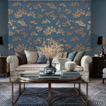 Dutch Wallcoverings Papel de Parede Efeito Pinheiros Dourado e Azul - 437401