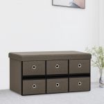 Banco de Arrumação Dobrável 76x38x38 cm Linho Falso Castanho - 338813