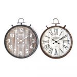 DKD Home Decor Relógio de Parede Cinzento Branco Ferro Madeira MDF (60 x 6 x 74 cm) (2 Pcs) - S3026724
