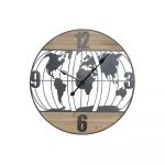 DKD Home Decor Relógio de Parede Preto Ferro Madeira MDF Mapa do Mundo (60 x 2 x 60 cm) - S3026651