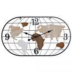 DKD Home Decor Relógio de Parede Castanho Preto Metal Madeira MDF Mapa do Mundo (80 x 4 x 46 cm) - S3026607