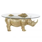 DKD Home Decor Mesa de Apoio Cristal Dourado Transparente Resina Colonial Rinoceronte (100 x 60,5 x 46 cm) - S3033719