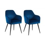 Vente Unique Conjunto de 2 Cadeiras com Apoios de Braços em Veludo e Metal Preto Azul Eleana