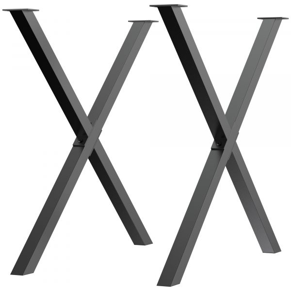 X-shaped - Conjunto de 2 pés de mesa em aço revestido a pó em forma de 'x'.  Cor preta. Altura do chão 71cm