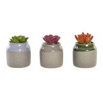 DKD Home Decor Planta Decorativa Vaso Porcelana Cinzento Verde Celeste (7,5 x 7,5 x 12 cm) (3 Unidades) - S3030658