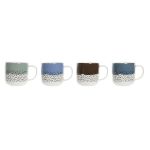 DKD Home Decor Caneca Porcelana Azul Castanho Branco Verde (360 ml) (4 Unidades) - S3037291