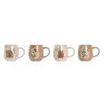 DKD Home Decor Caneca Porcelana Bege Marrom Claro Bloemen Cottage (480 ml) (4 Unidades) - S3037138