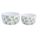 DKD Home Decor Conjunto de Vasos Cimento Branco Verde Oriental Folha de Planta (21 X 21 X 11 cm) - S3034650
