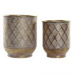 DKD Home Decor Conjunto de Vasos Dourado Metal (22.5 X 22.5 X 27 cm) (27 X 27 X 31 cm) (2 Pcs) - S3023946