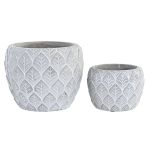 DKD Home Decor Conjunto de Vasos Cinzento Cimento Folha de Planta (19 X 19 X 16 cm) - S3034606