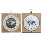 DKD Home Decor Relógio de Parede Preto MDF Branco Ferro Mapa do Mundo (60 x 4,5 x 60 cm) - S3037719