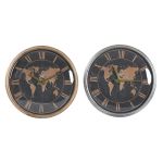 DKD Home Decor Relógio de Parede Cristal Prateado Preto Dourado Ferro Mapa do Mundo (46 x 6,5 x 46 cm) - S3037685