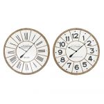 DKD Home Decor Relógio de Parede Branco Castanho Madeira MDF (2 Pcs) (80 x 4.5 x 80 cm) - S3026640