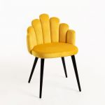 Cadeira Hand Veludo Pernas Pretas Amarelo