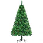 Homcom Árvore de Natal Artificial 180cm com 782 Ramos 56 Pinhas Folhas de Pvc Base Dobrável e Suporte Metálico Verde