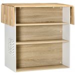 HomCom Móvel Ilha de Cozinha Carrinho de Cozinha com Laterais Abatíveis 3 Prateleiras Abertas e Suporte para Facas 140x55x91cm Carvalho