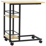 HomCom Mesa Auxiliar com Rodas com 2 Prateleiras e Freios Estilo Moderno 60x34,5x64,5cm Madeira