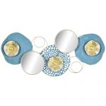 HomCom Decoração de Parede de Metal Espelho de Folhas de Flores 3D Arte de Parede Suspensa 65x29cm Multicor