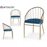 Gift Decor Cadeira Azul Dourado Barras Poliéster Ferro (51 x 81 x 52 cm) - S3610375