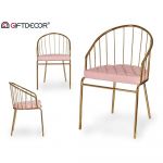 Gift Decor Cadeira Cor de Rosa Dourado Barras Poliéster Ferro (51 x 81 x 52 cm) - S3610374