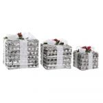 DKD Home Decor Jogo de Caixas Decorativas led Metal Rotim Nevado (25 x 25 x 29 cm) - S3035390