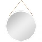 HomCom Espelho Decorativo de Parede 30x30cm Espelho Redondo de Metal com Corda de Canhâmo Estilo Moderno Branco