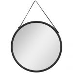HomCom Espelho Decorativo de Parede 30x30cm Espelho Redondo de Metal com Corda de Canhâmo Estilo Moderno Preto