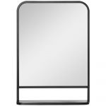 HomCom Espelho Decorativo de Parede 70x50cm Espelho Retangular de Metal com Prateleira de Armazenamento Estilo Moderno Preto