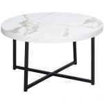 HomCom Mesa de Centro Redonda com Bancada Similar Ao Mármore e Estrutura de Metal Estilo Moderno 80x80x45cm Branco e Preto