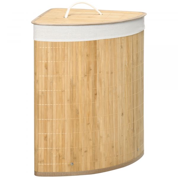 HOMCOM Cesto de Roupa de Bambu com 3 Bolsas de Tecido Amovíveis e  Prateleira Aberta 50x32x69,7cm Cinza e Madeira