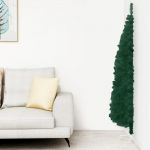 Meia Árvore de Natal Fina com Suporte 180 cm Verde - 344601