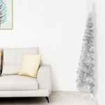 Meia Árvore de Natal Fina com Suporte 180 cm Prateado - 344596