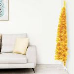 Meia Árvore de Natal Fina com Suporte 210 cm Dourado - 344592