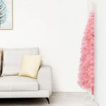 Meia Árvore de Natal Fina com Suporte 180 cm Rosa - 344571