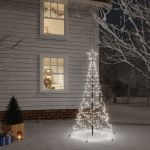 Árvore de Natal com Espigão 200 Luzes LED 180 cm Branco Frio - 343567