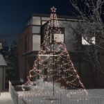 Árvore de Natal com Poste Metal 1400 Luzes LED 5 m Branco Quente - 328632
