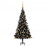 Árvore de Natal Artificial com Luzes LED e Bolas 120cm Pvc Preto - 3077502