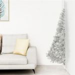 Meia Árvore de Natal Artificial com Suporte 180 cm Pvc Prateado - 344697