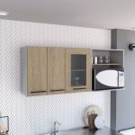 Tuhome Móvel de Pared Hasselt para Cozinha, com Gabinetes e Estanterías Interiores, 60CM a x 150CM L x 40CM P, Gris/rovere