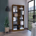Tuhome Estante Librería Nogal com Multiples Repisas, 170 cm Al x 26 cm P x 80 cm An, Caramelo