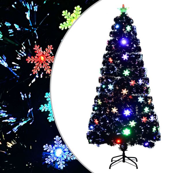 Árvore de Natal com Flocos de Neve LED 150 cm Fibra Ótica Preto - 328462 |  Kuantokusta