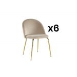 Vente Unique Conjunto de 6 Cadeiras Melbourne Veludo e Metal Dourado Bege