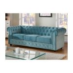 Vente Unique Sofá de 3 Lugares Chesterfield Veludo Azul Pastel
