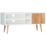 HomCom Móvel de Tv com 2 Prateleiras de Armazenamento e Armário para Televisores Até 55 Polegadas 110x40x50cm Branco e Madeira