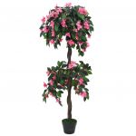 Planta Rododendro Artificial com Vaso 155 cm Verde e Rosa - 245951